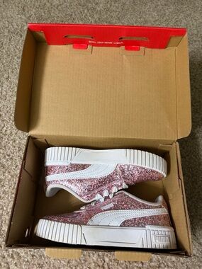 Puma Kids Pink Glitter Sneakers with White Accents